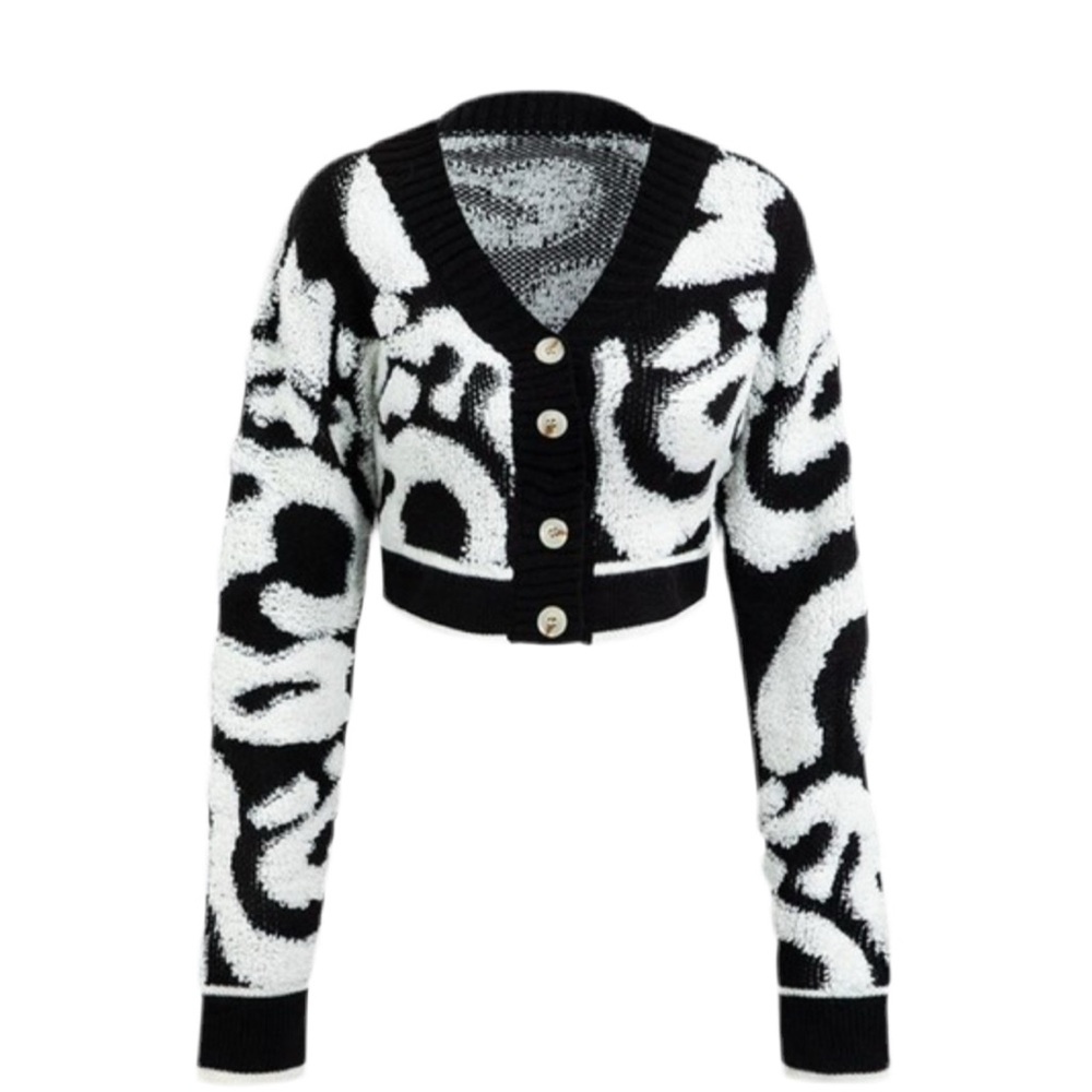 Chic Black and White Knit Cardigan crop top